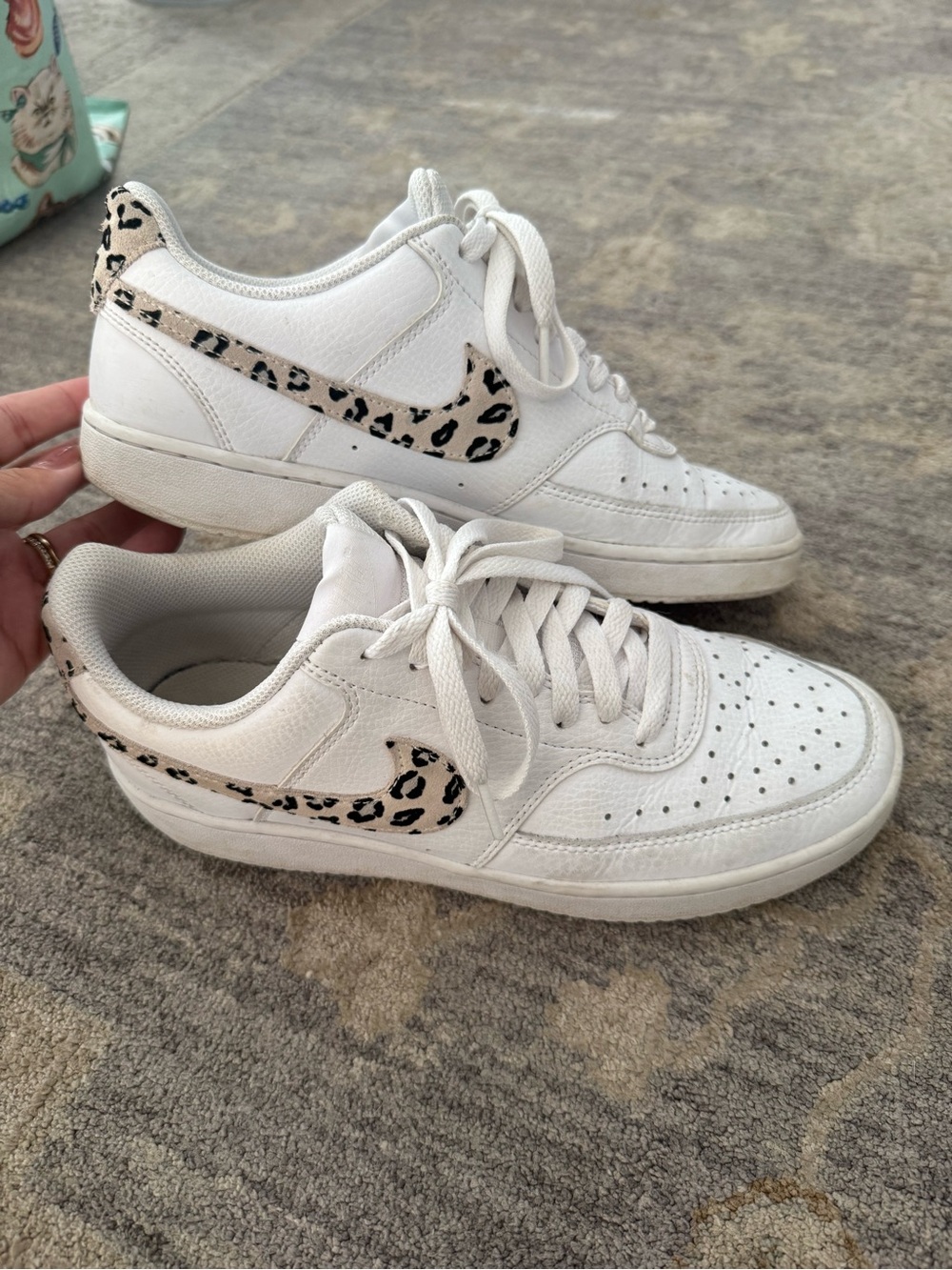 Nike Women’s White Low-Top Sneakers with Leopard-Print Swoosh